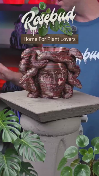 Medusa Planter with Drainage & Drip Tray, Snake Hair Face Planter, 3D Printed Greek Mythology Plant Pot, 22 Colors, Fits 2 4 6 Inch Plants