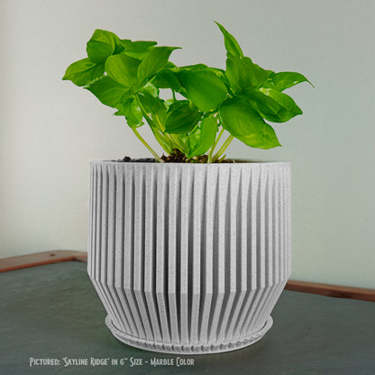 Unique Plant Pot with Drainage, 3D Printed Planter Pot Unique Modern Ribbed Design, Lightweight Skyline