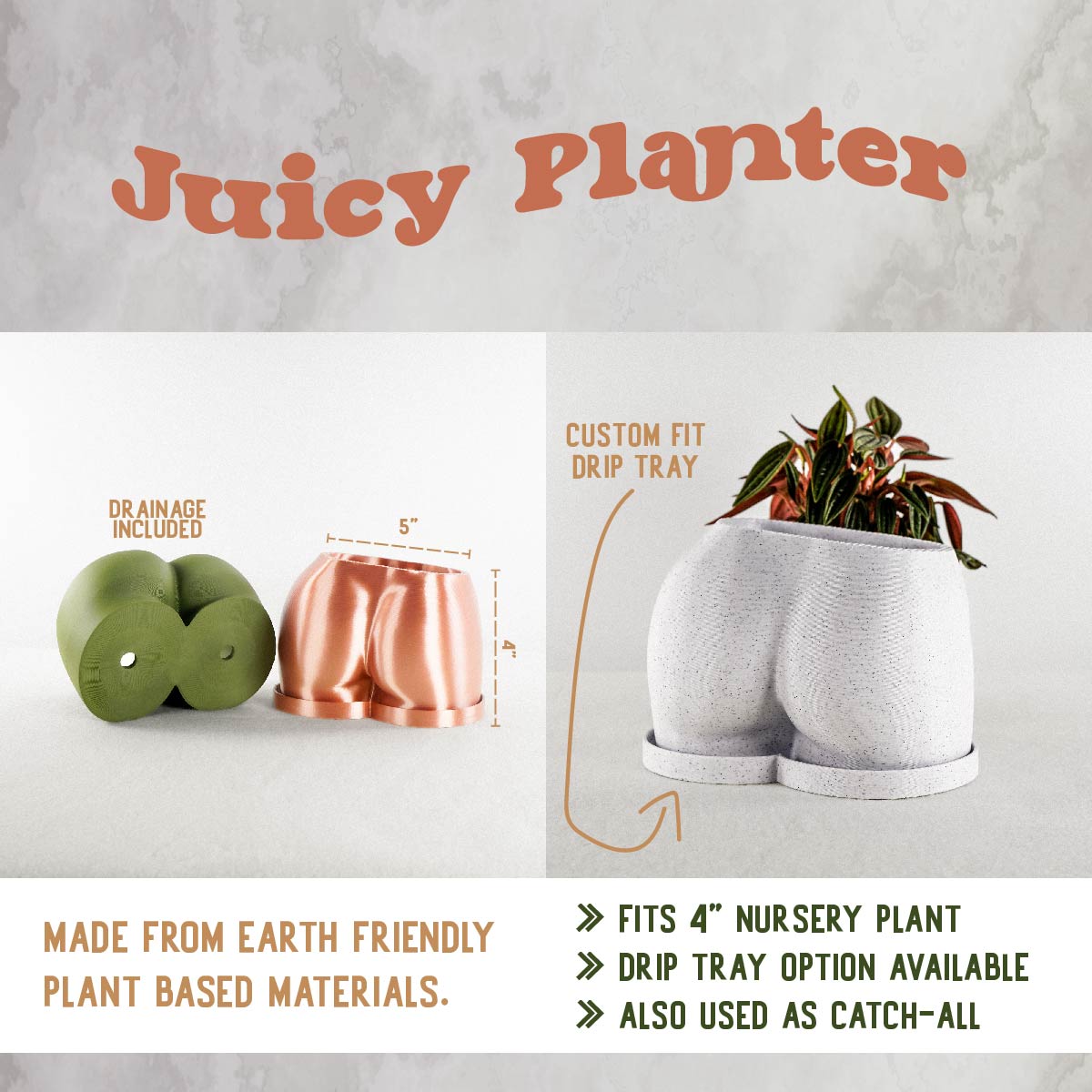 booty plant pot Butt Plant Pot with drainage and Drip trays – Rosebud HomeGoods