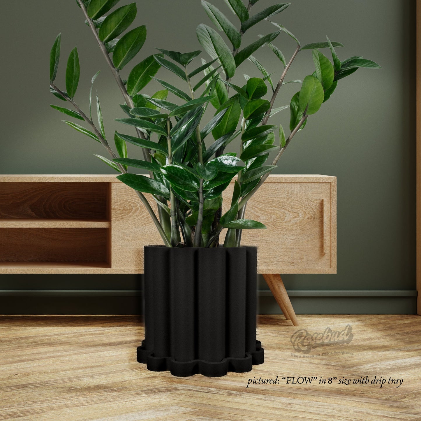 Funky Plant Pot, Mid Century Modern Pots with Drainage and Saucer, Cache Planter Pot "FLOW" - Rosebud HomeGoods Black 4 Without Drip Tray MODERN HOME GOOD