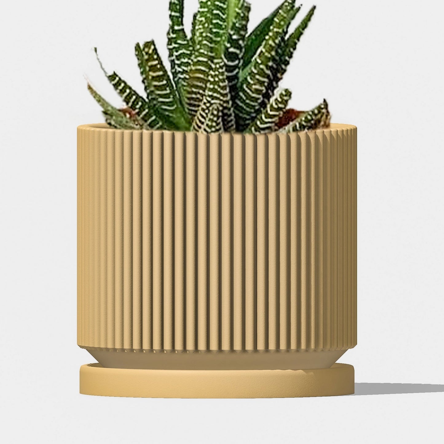 Mid-Century Ribbed Planter - Rosebud HomeGoods Beige 4 With Drip Tray MODERN HOME GOOD
