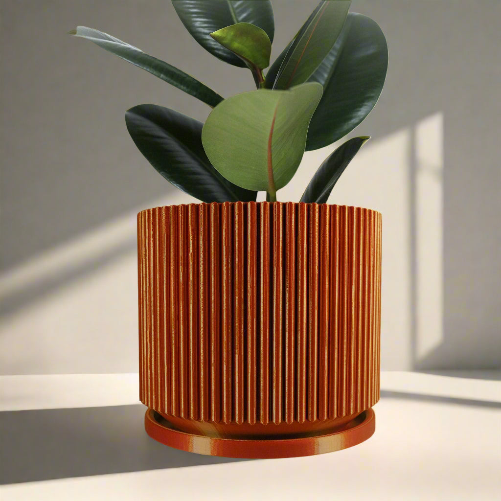 Mid-Century Ribbed Planter - Rosebud HomeGoods Copper 4 With Drip Tray MODERN HOME GOOD