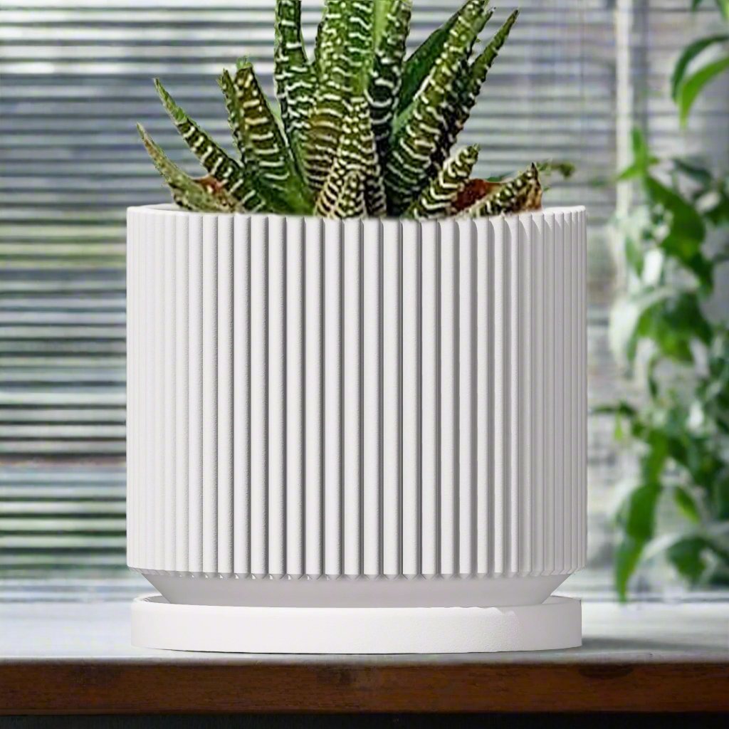 Mid-Century Ribbed Planter - Rosebud HomeGoods Black 4 With Drip Tray MODERN HOME GOOD