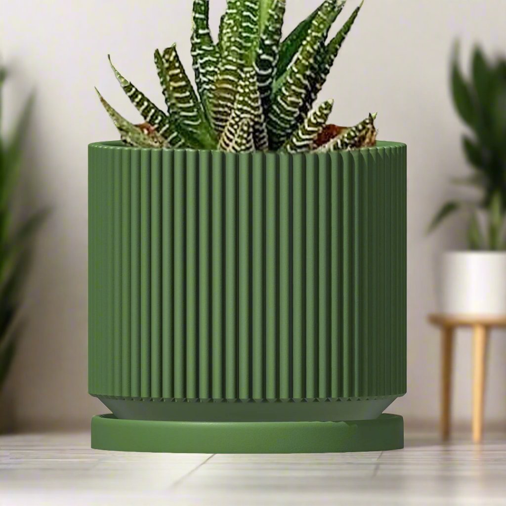 Mid-Century Ribbed Planter - Rosebud HomeGoods White 4 With Drip Tray MODERN HOME GOOD