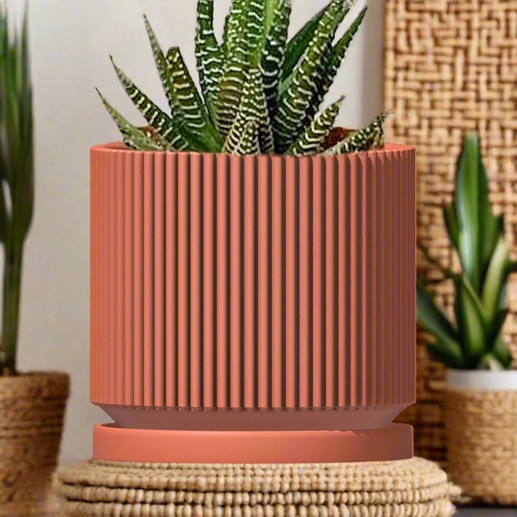 Mid-Century Ribbed Planter - Rosebud HomeGoods Terracotta 4 With Drip Tray MODERN HOME GOOD