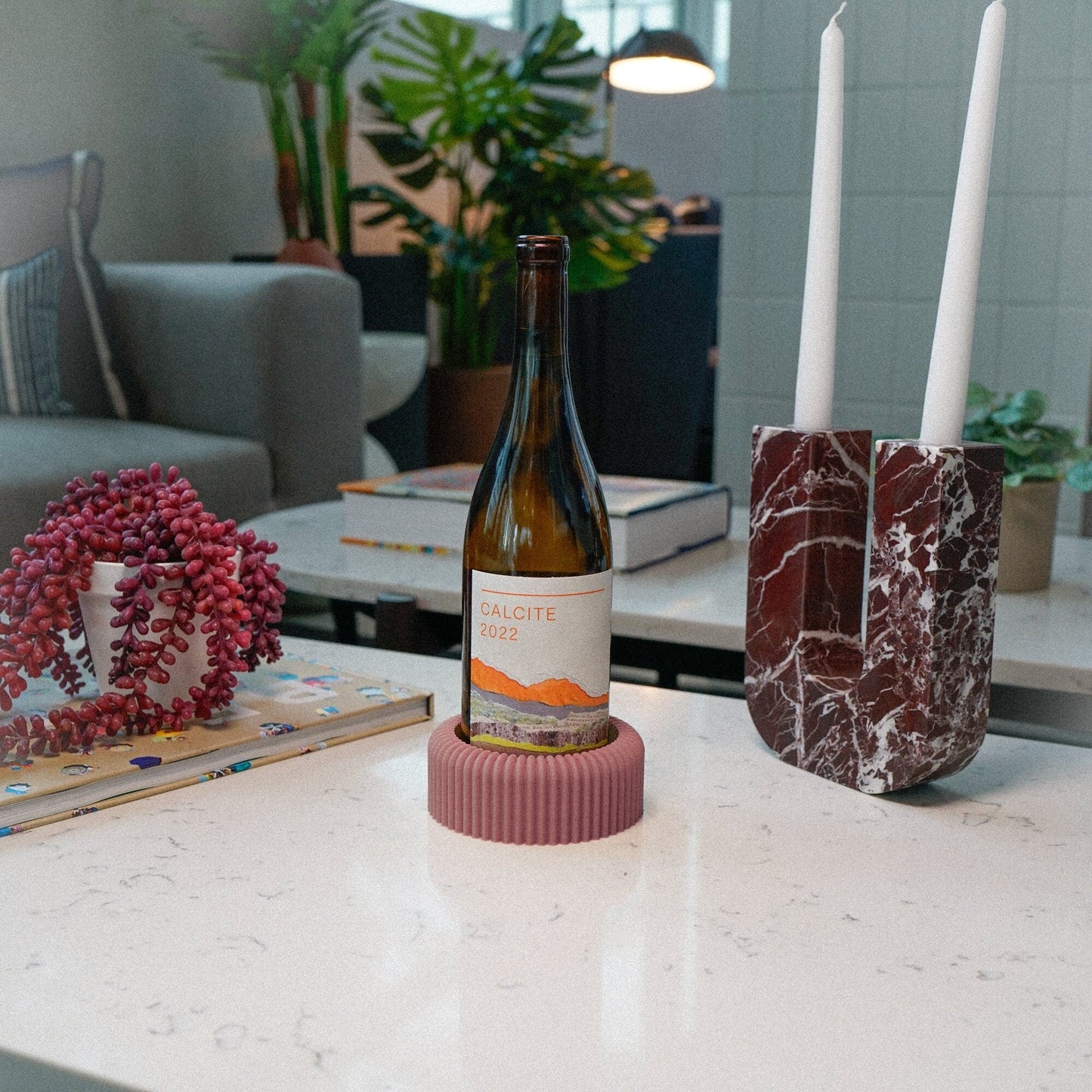 Mid Century Ribbed Wine Bottle Holder, Charcuterie Accessories, Eco-Friendly Housewarming Gift and Wine Display, 3D Printed Countertop Kitchen Decor, Rib - Rosebud HomeGoods Terracotta Regular MODERN HOME GOOD