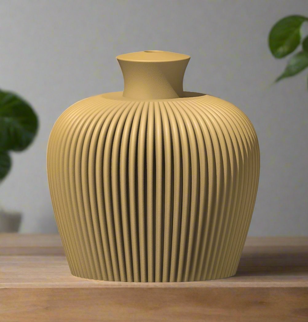 Ribbed Water Bell Thumb Pot - Rosebud HomeGoods NO Drip Tray Beige MODERN HOME GOOD