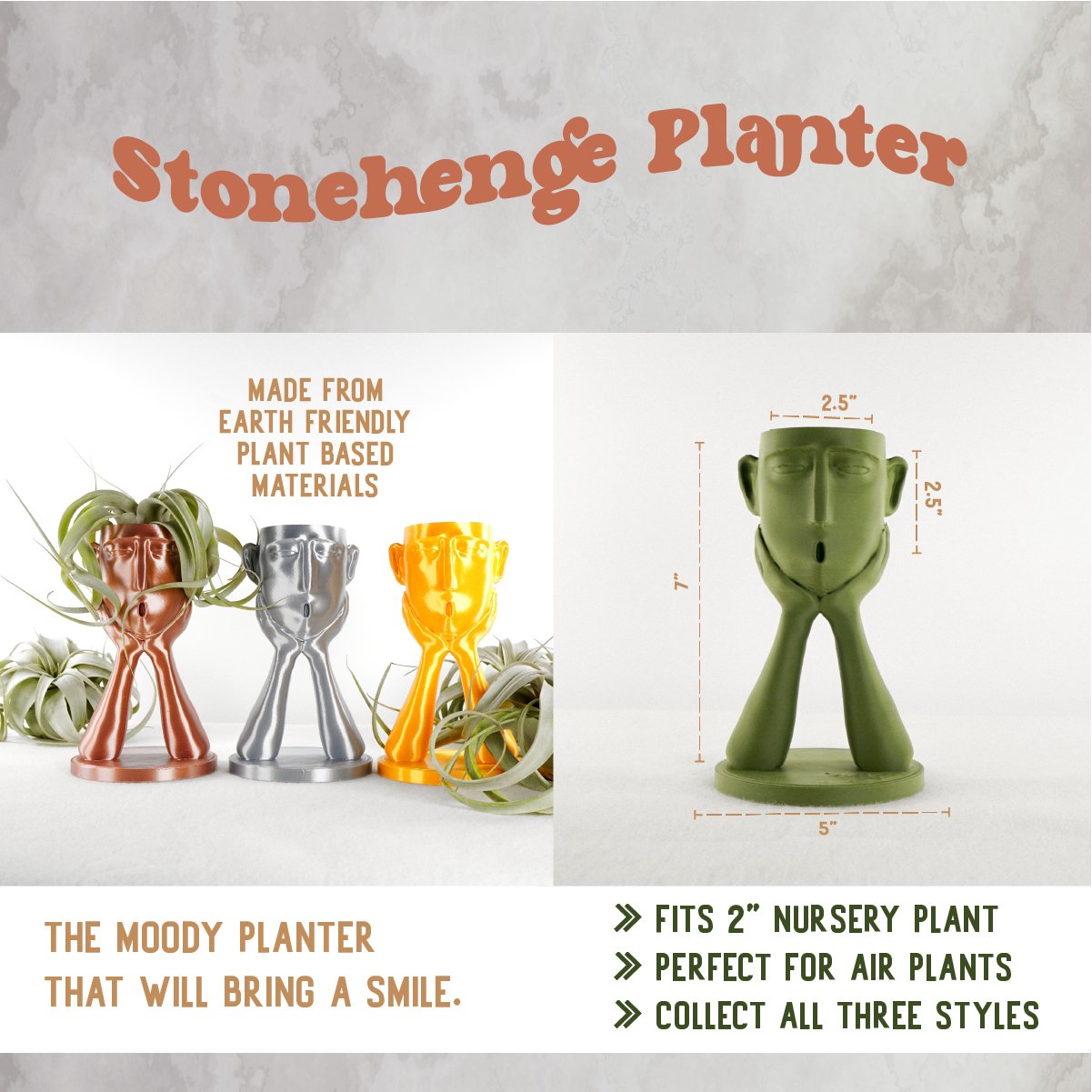 Stonehenge Air Head Planter - Rosebud HomeGoods Terracotta With Air Plant MODERN HOME GOOD