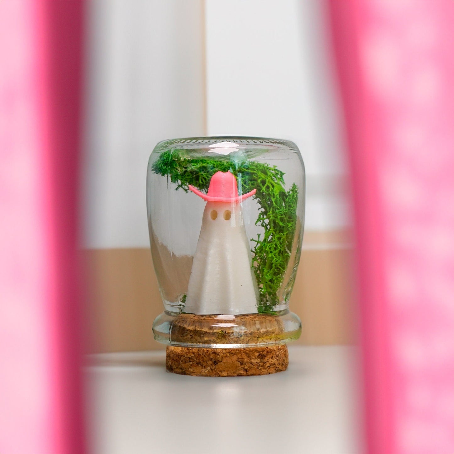 Taylor Swift Ghost in a Bottle with Pink Cowboy Hat, Cute Desk Pet for Work, Ghost with Feet, Fall, Halloween Decor, Spooky Season Gifts - Rosebud HomeGoods White MODERN HOME GOOD