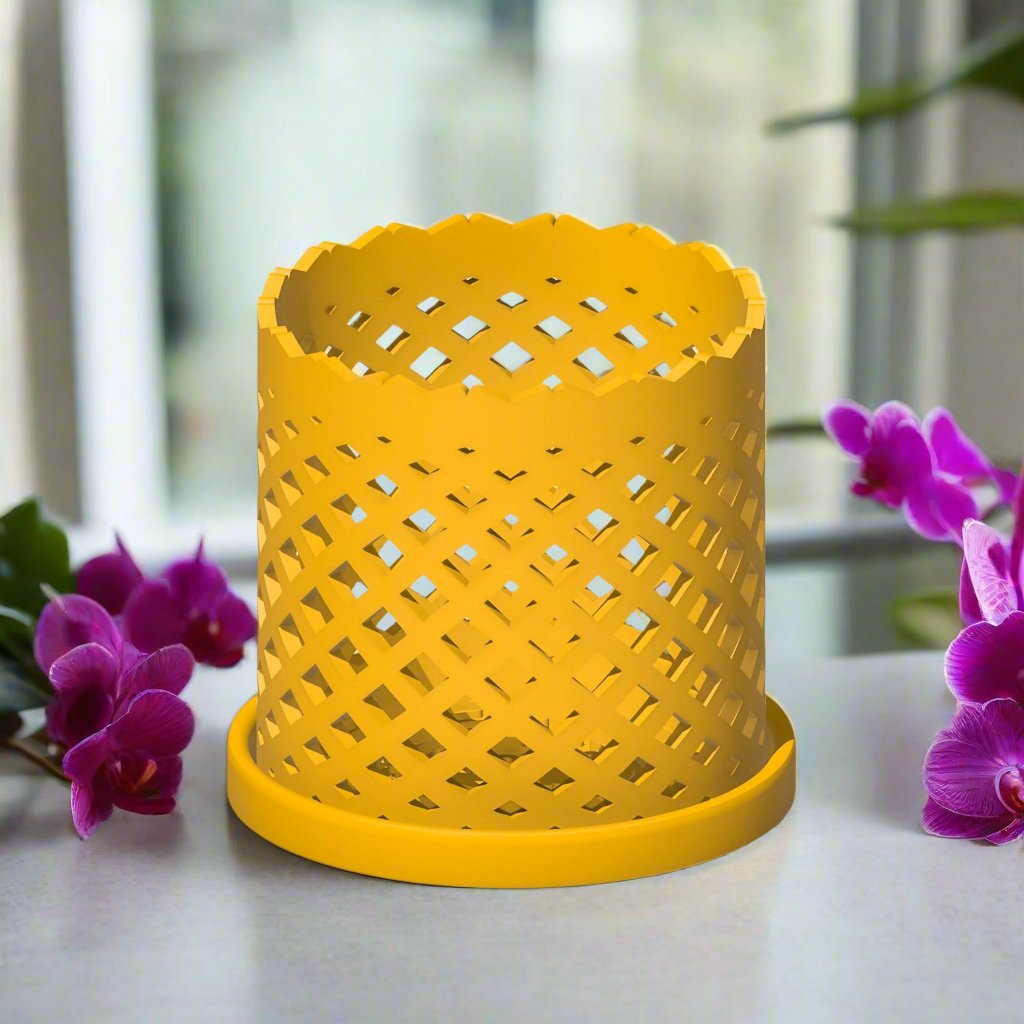 Unique Orchid Pot, Plant Pot with Drainage and Saucer, 3D Printed Planter, Use Leca & Aroid Mixes, Matte Beige, Lightweight, Philodendron "Roma” - Rosebud HomeGoods Mustard 4 inch Without Drip Tray MODERN HOME GOOD