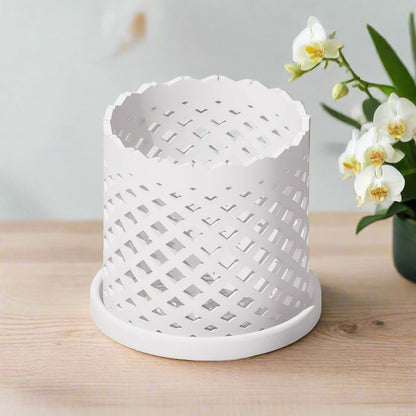 Unique Orchid Pot, Plant Pot with Drainage and Saucer, 3D Printed Planter, Use Leca & Aroid Mixes, Matte Beige, Lightweight, Philodendron "Roma” - Rosebud HomeGoods White 4 inch Without Drip Tray MODERN HOME GOOD